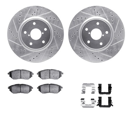 Dynamic Friction Company Front Brake Rotors-Drilled and Slotted-Silver with 5000 Advanced Brake Pads includes Hardware 7512-13044